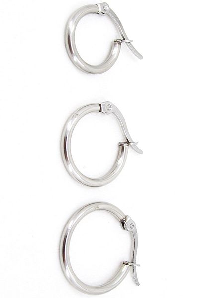 Takı Dükkanı 11-15-17 Mm 3-Piece Women's Hoop Steel Earrings Set Mse28