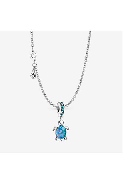 Pandora Colier Pandora cu Pandantiv tip broasca Testoasa murano Albastru, Argint 925 - 45 cm