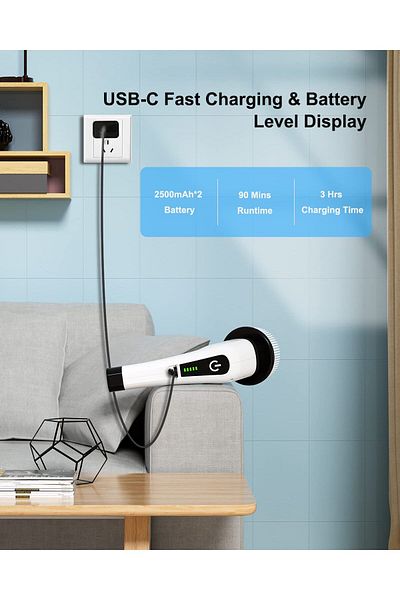 OEM Electric Rotating Brush for Cleaning, 9 Heads, 90 Minute Runtime, 400 RPM, 2 Speeds, White