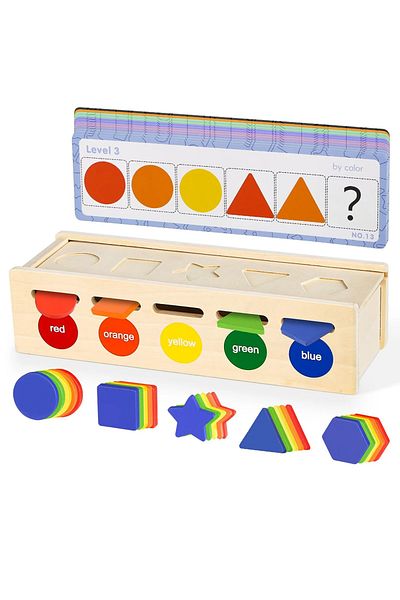 OEM Sortator din lemn, 4 in 1, Culori si Forme Geometrice, Montessori