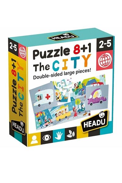 Headu 8+1 Double Sided City Puzzle Vehicles