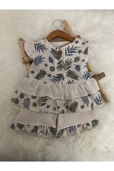 Balbadem baby kids Leaf Pattern Linen Baby Girl Summer Combination 6-18 Months