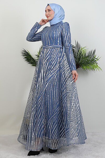 giz astore Basra Simli Abiye İndigo