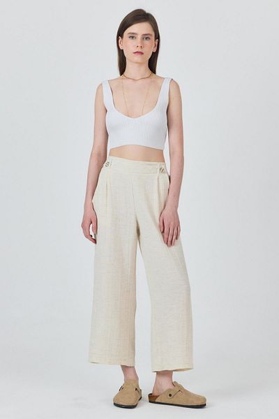 Rays Natural Linen Look Button Detailed Trousers 4720A