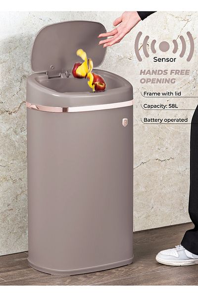 Berlinger Sensor-opening Waste Bin Touchless Trash Can 58 L Taupe Collection