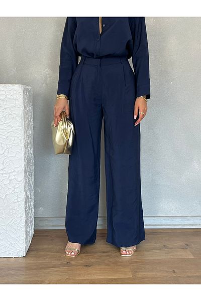 Nesil Women's Long Pants with Pile Detail and Wide Legs