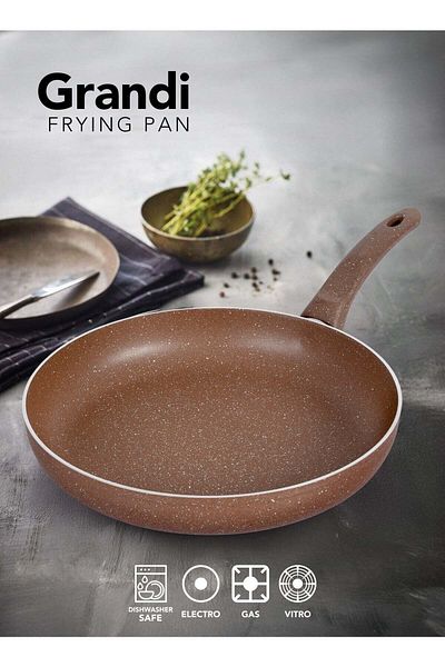 GRANDİ Grandi 1-Piece Non-Stick Titanium High Thickness Frying Pan Brown 28 cm