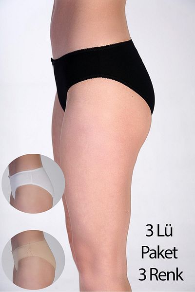 cotonhause Women's Cotton Bikini Panties 3 Pack – Normal Waist Black-White-Skin 365001