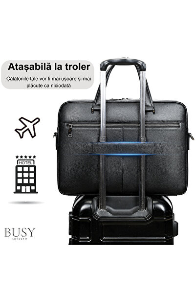 Busy Lady&Gentleman 17' Buckingham laptop bag, genuine leather, unisex briefcase, trolley holder, tablet compartment