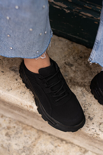 Ayax Μαύρο Suede Casual Γυναικεία Αθλητικά Παπούτσια με κορδόνια Χοντρό ελαφρ...