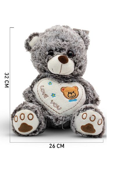 rexa Grey Teddy Bear with Heart "Love You" – 32cm x 26cm