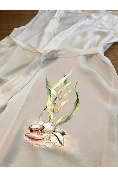 Kidilia Bamboo Sleeveless Peshtemal Beach Kimono with Mussel and Seaweed Design