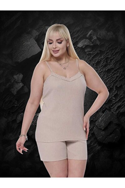 Freeista Milk Coffee Large Size Ribbed Shorts Set