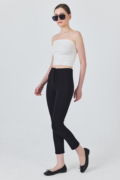 Rays Black High Waist Rib Stitching Detailed Leggings Trousers 6875A