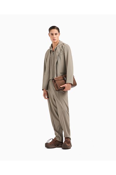 Emporio Armani Men's Comfortable Fit Flexible Textured Fabric Pleated Wide Leg Beige Pants Em001508 Af14076-U6218