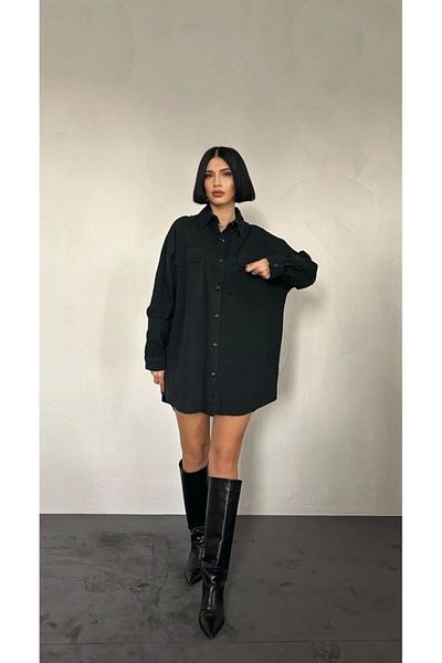 Silerra    Cămașă neagră cu clapă dublă cu buzunar