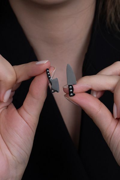 Takı Dükkanı Master Chef Small Size 1 Line 1 Blade Steel Earrings Pair Mse21