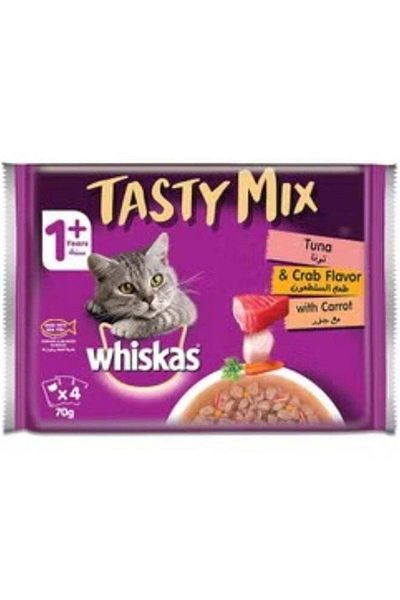 Whiskas Delicious Tuna and Crab Wet Food for Adult Cats Above 1 Year, 4 Packs