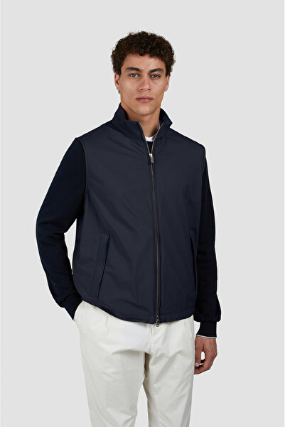 PAUL&SHARK سترة رجالية ذات قصة عادية وياقة واقفة وجيب داخلي بسحاب باللون الأز...