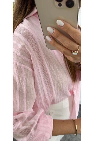 LİSAA BUTİK KADIN TRANSPARAN OVERSİZE STANDART BEDEN GÖMLEK