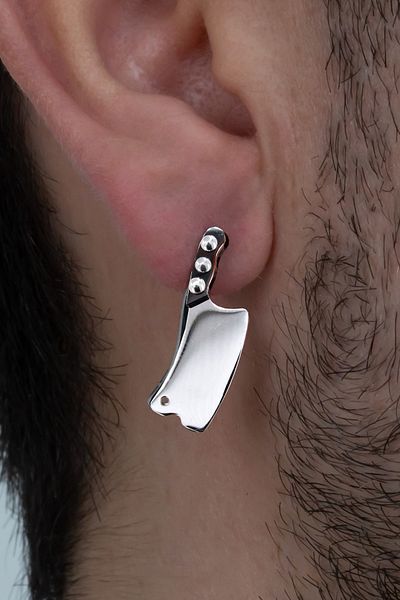 Takı Dükkanı Master Chef Small Size Steel Row Earrings (1 Pc) Mse13