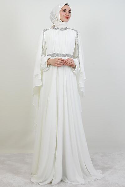 giz astore Tutku Şifon Abiye Beyaz