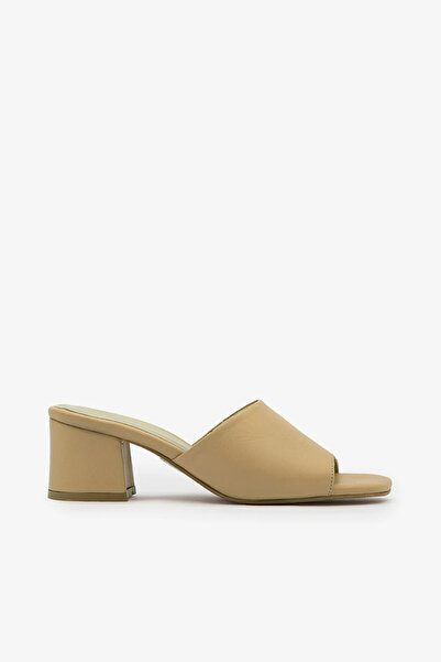 SAYL Γυναικείες παντόφλες με χοντρό τακούνι από γνήσιο δέρμα σε μπεζ χρώμα