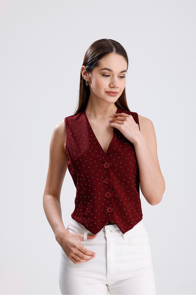 LOVES AGAZA Women's Black V-Neck Stone Fitted Vest