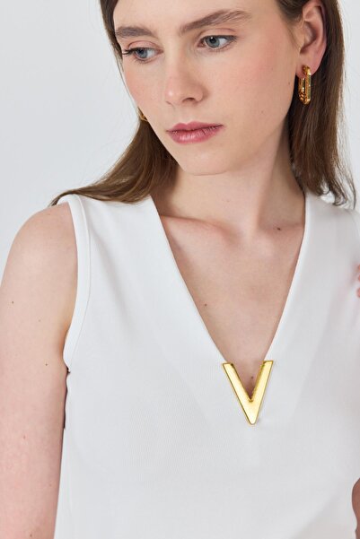 Rays Λευκό αξεσουάρ Λεπτομερή αμάνικη γυναικεία μπλούζα 21545