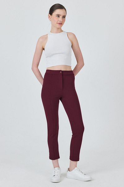 Rays Burgundy High Waist Rib Stitching Detailed Leggings Trousers 6875A