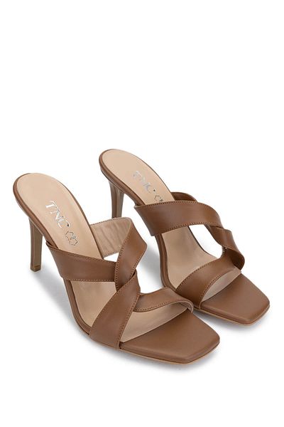 Tamer Tanca Women's Genuine Leather Tan Leather Heeled Slippers