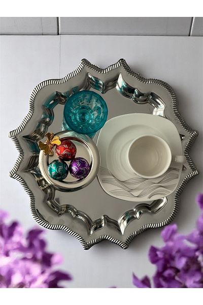 AHİR TİCARET Model in Love 25 cm Round Tea, Coffee, Cake Serving Tray Set of 6