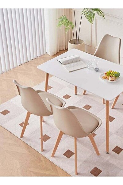 Taimi Mid Century Modern Chair with Back Rest, PU Leather Soft Padded Seats and Solid Wood Legs, Beige