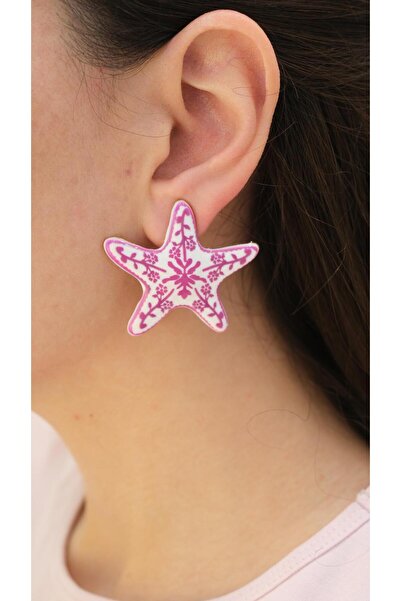 Jerie White and Purple Ceramic Coating Sea Star Design Earrings