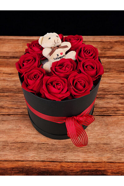 LUZAB Silindir Kutuda Yapay Kadife Gül Ve Lüks Ayıcık Doğum Günü Sevgiliye Öz...