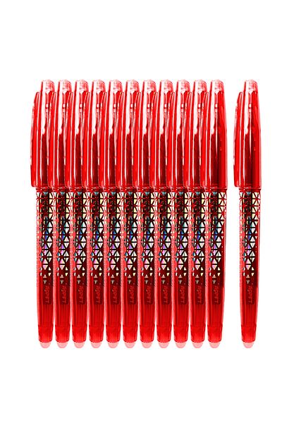 Ropet Pen with Eraser Set 0.7mm, Roller, 12 pieces, red
