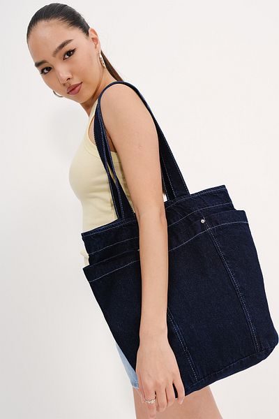 Addax Geantă tote din denim cu buzunar Ç110-G10