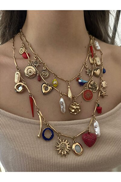 MyladyAccessoriess Üç Sıra Detaylı Yaz Neşesi Charm Kolye