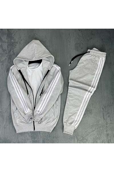 Arda Dinç Stil Dünyası Tmb Striped Zippered Tracksuit Set Light Gray
