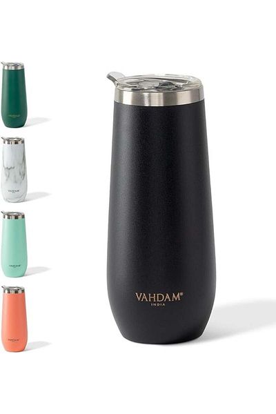 VAHDAM Glass With Lid, Stainless Steel, Black, 270 ml