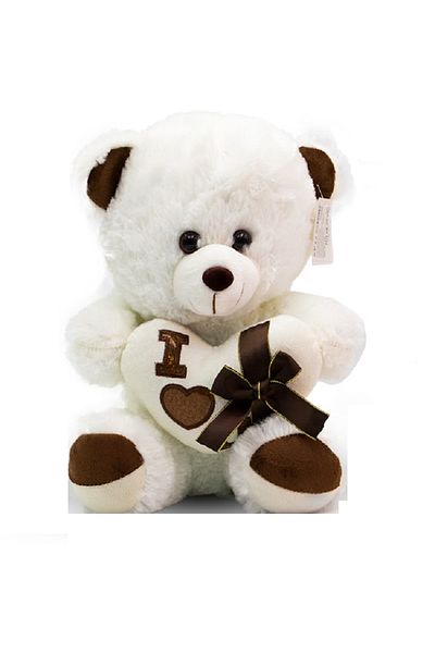 rexa Soft Plush Teddy Bear with Heart – 36cm x 26cm, White & Brown