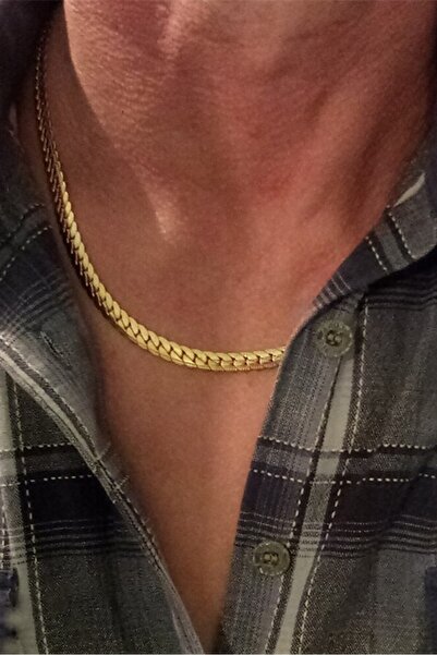 Takı Dükkanı Altın Kaplama Ezme Yassı Yılan Model Çelik Erkek Kolye eck37