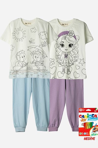 ZUZUNGA 2-Piece Unisex Painted Pajama Set (12-Piece Crayons Gift)