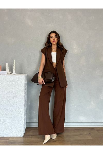Nesil Pleated Long Wide Leg Women's Trousers