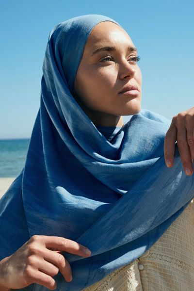 Qef Cotton Line Shawl Soft Blue