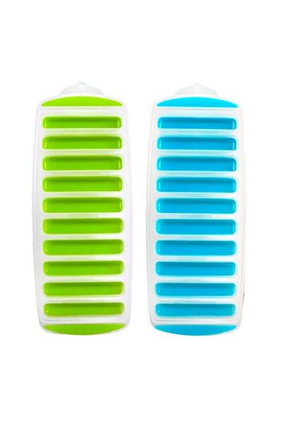 Crethink Set de 2 tăvi pentru cuburi de gheață, silicon, verde/albastru, 29,9 x 11,5 cm