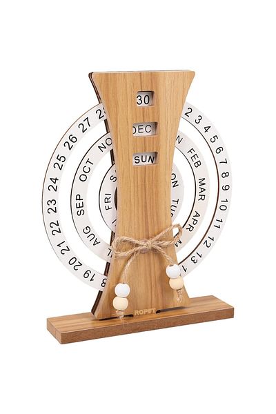 Ropet Decorative wooden perpetual calendar, Rustic, Rotating, For Office, 17 x 20.5 cm, Natural