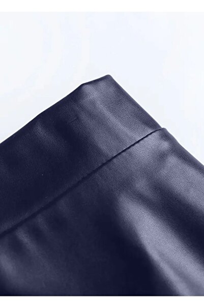 WAYS Жіноча спідниця зі штучної шкіри темно-синього кольору на блискавці спереду довга розкльошена спідниця румі