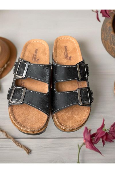 GEZER Γυναικείες παντόφλες Nubuck με ψηλή και δερμάτινη σόλα