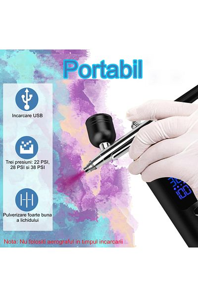 OEM Portable Airbrush Set with Compressor and Detachable Hose, LCD Display, 0.3 mm Nozzle, Pink